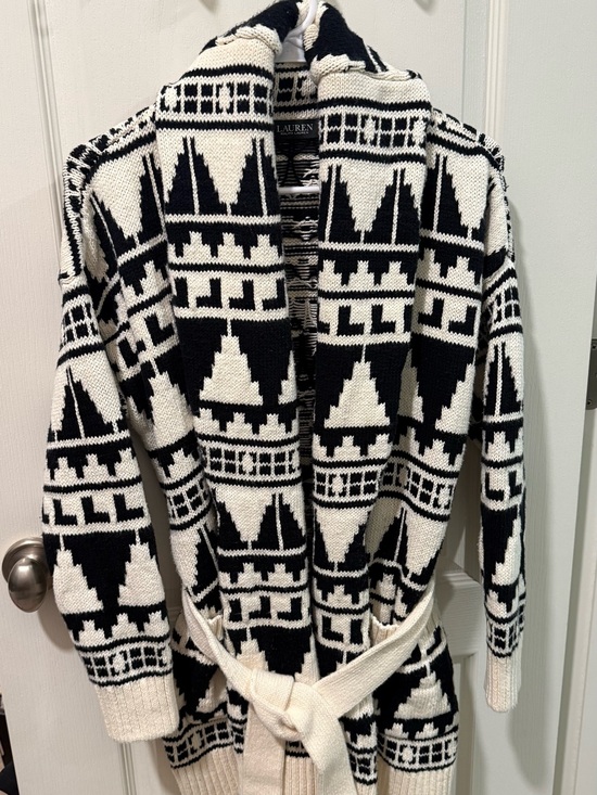 Ralph Lauren Sweaters - Ralph Lauren Black and White Geometric Shawl Cardigan